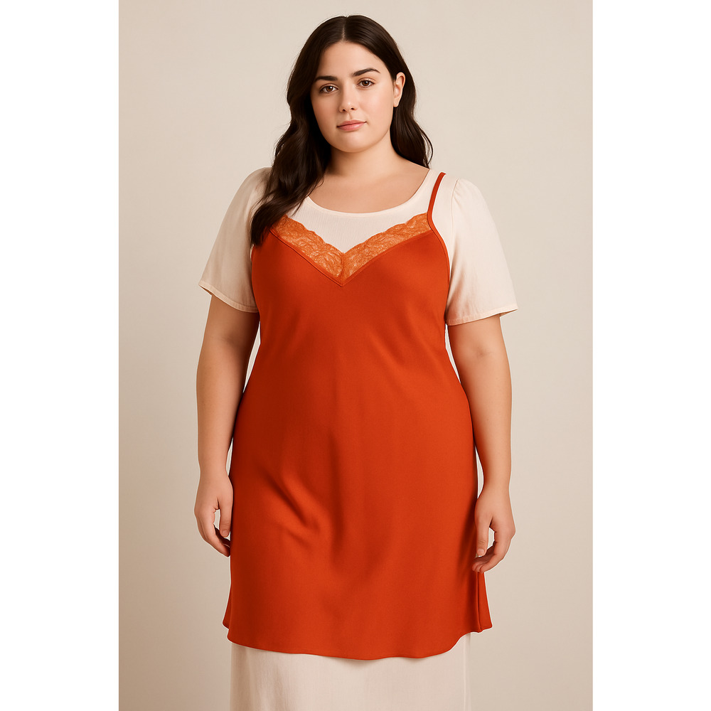 Lennie New York Womens Lace Trim Slip Dress 16 Orange Romantic Y2K Lingeriecore